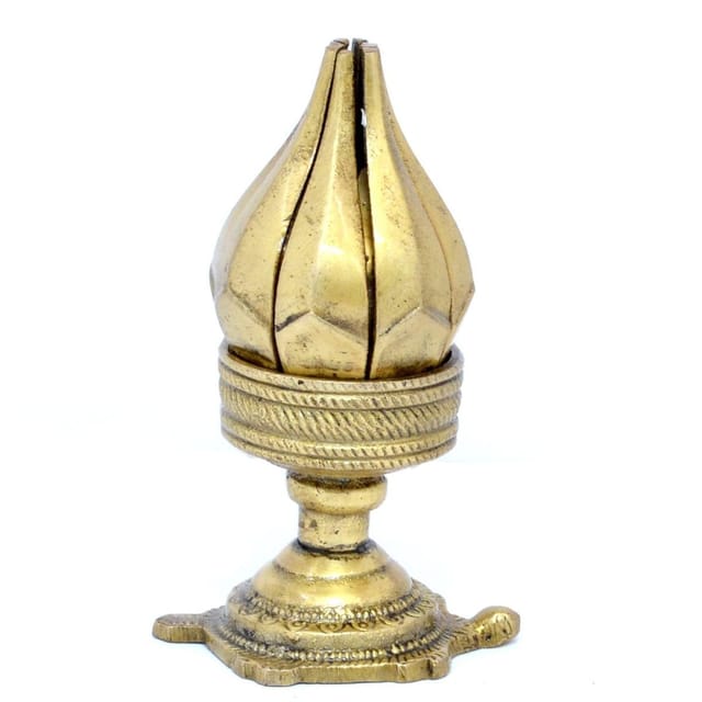 Brass Curved Metal Flower Candle holder On Tortoise - 4*2*4.5 inch (BS1189 A)