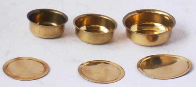 Brass Bhagona 3 PCs Set Miniature For Children Playing  - 2.5*2.5*1 inch (Z368 C)