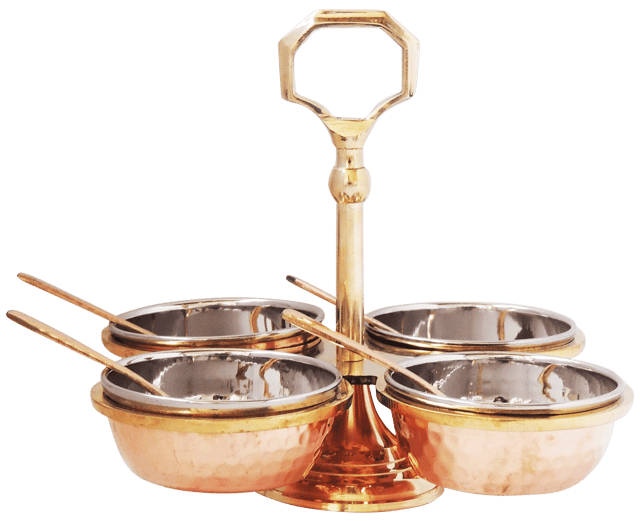Copper steel brass pickel achar holder bowl with spoon  - 7.5*7.5*7 inch (BC139 D)