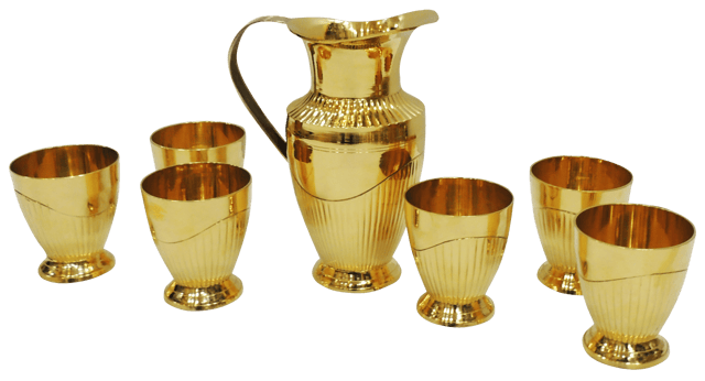 Brass Glass Lemon Set 1 Jug And 6 Glass (Z234 B)