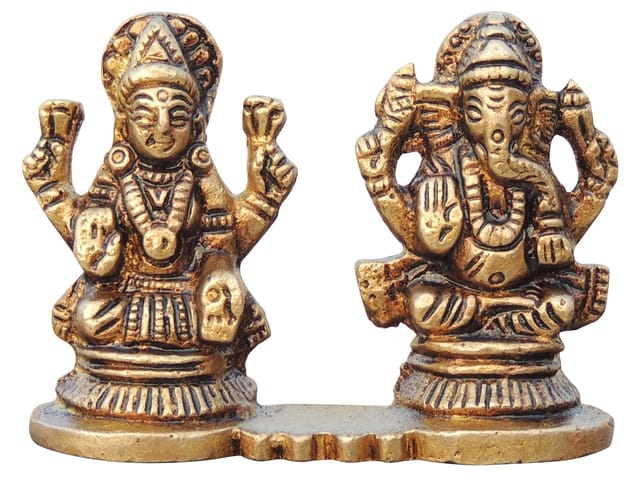 Brass Showpiece Laxmi Ganesh One Same Base God Idol Statue - 2.8*1*2 inch (BS645 A)