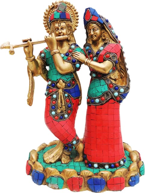 Brass Showpiece Radha krishna 1.Base Stone work God Idol Statue  - 8*5*11 inch (BS518)