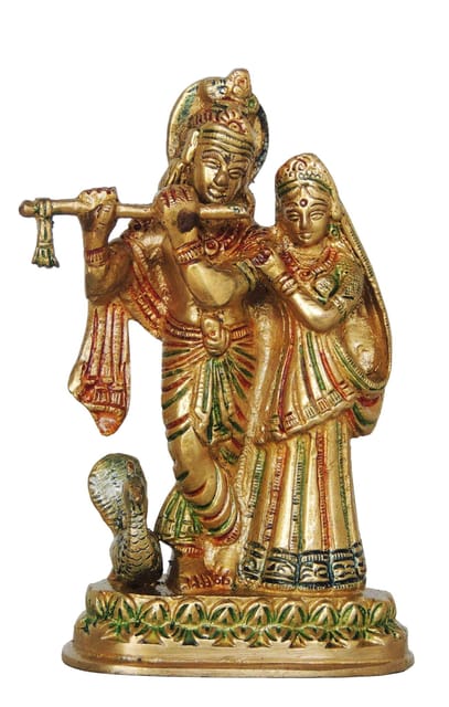 Brass Showpiece Radha Krishna same base God Idol Statue  - 4*1.8*6 inch (BS399 G)