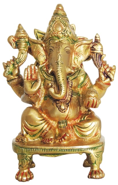 Brass Showpiece Ganesh Ji Statue - 3.6*2.5*5.6 inch (BS1245 G)