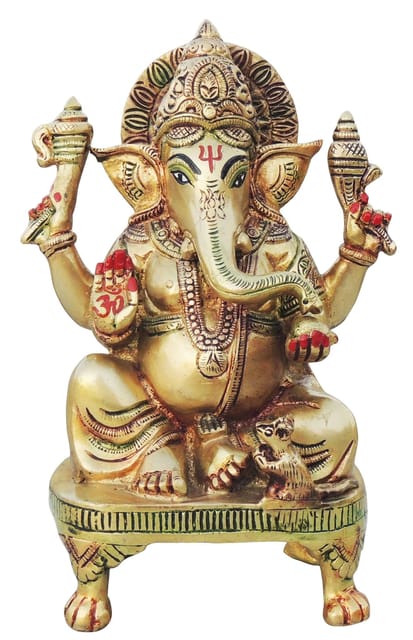 Brass Ganesh Chowki-5*3.5*9.5  (BS1285 G)