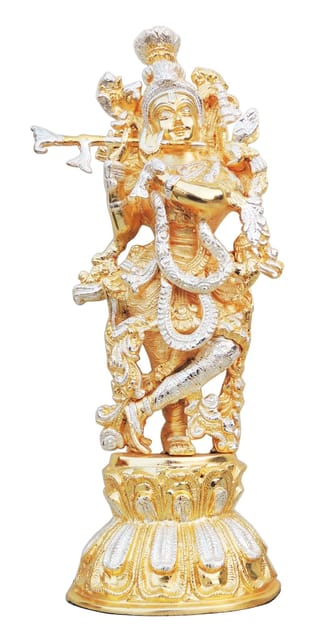 Brass Showpiece Krishna In Two Tone Finish Statue - 7.5*4.5*17.5 Inch (BS473 B)