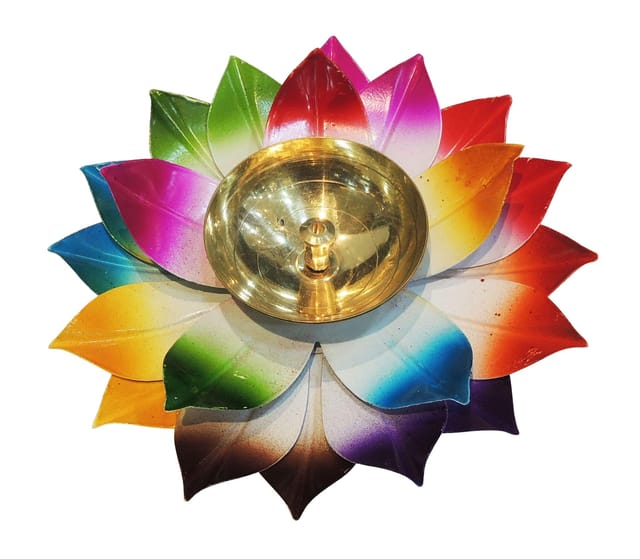 Brass Decorative Colourful Deepak - 5.5*5.5*1.5 Inch (Z567 D)