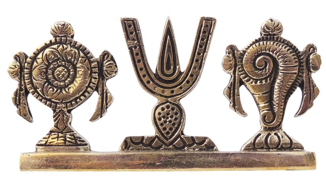 Brass Showpiece Shankh Chakra Namah God Idol Statue - 4*0.5*2.2 Inch (BS1072 X)