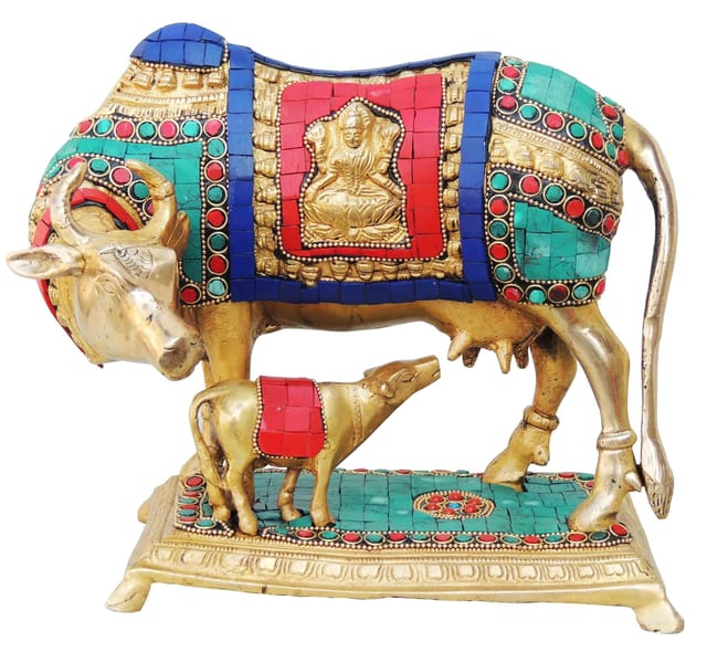 Brass Gaye Bachadha Stone Statue - 9.8*6.5*8.2 Inch (BS145)