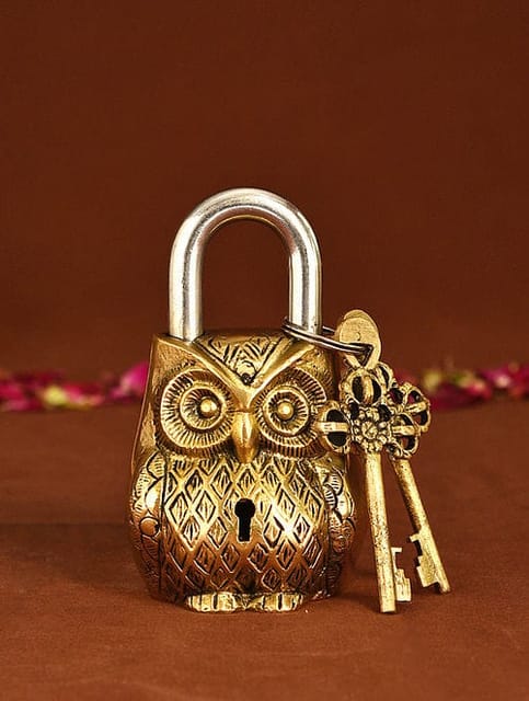 Brass Showpiece & Working Owl Shape Lock - 2.7*1.5*4.5 Inch (BS1486 B)