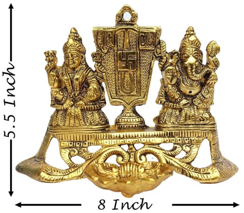 Aluminium Showpiece Laxmi Ganesh Deepak Statue - 8*4.5*5.5 Inch (AS435 G)