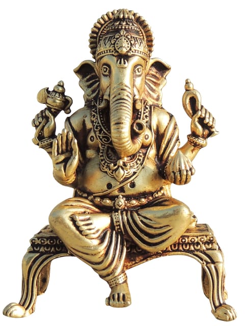 Brass Showpiece Ganesh Ji God Idol Statue, Made From Machine - 2.7*1.5*3.8 Inch (BS1700 G)