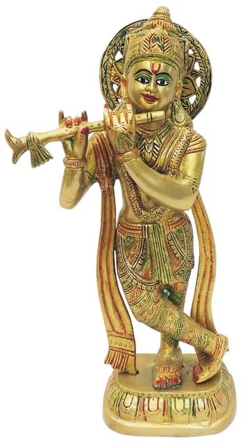 Brass Showpiece Krishna God Idol Statue - 6.5*3.2*14 Inch (BS1622 E)