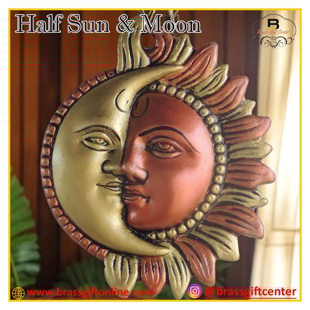 Aluminium Wall Hanging Half Surya (Sun) and chandrama (Moon) face - 5.3 inch (AS209 A)