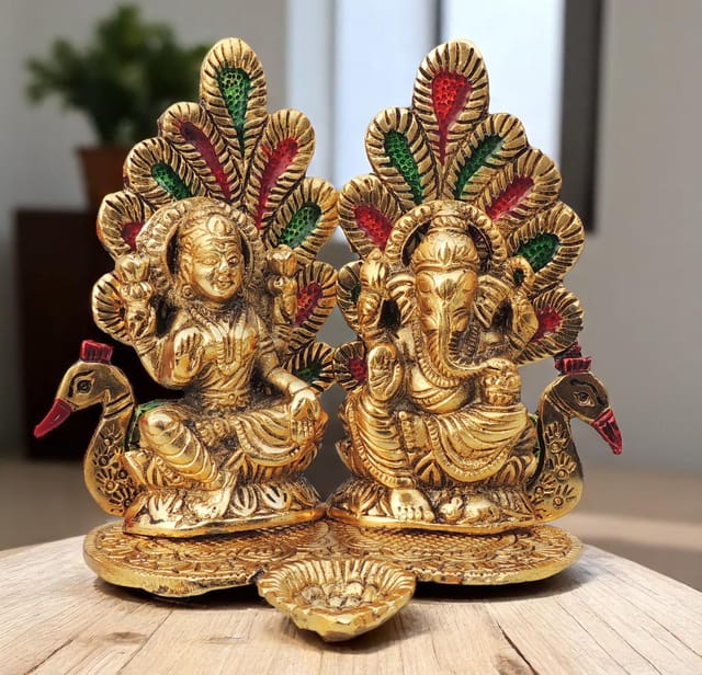 Showpiece Aluminium Lamxi Ji Sitting On Peacock - 6.2*4.2*5.1 Inch (AS367 G)