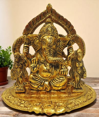 Aluminium Showpiece Ganesh Ji Statue - 5.7*5*5.7 Inch (AS478 G)