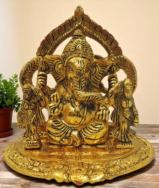 Aluminium Showpiece Ganesh Ji Statue - 5.7*5*5.7 Inch (AS478 G)