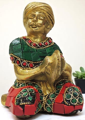 Brass Showpiece Male Musical Statue - 3*2.5*4.5 Inch (BS1830 D)
