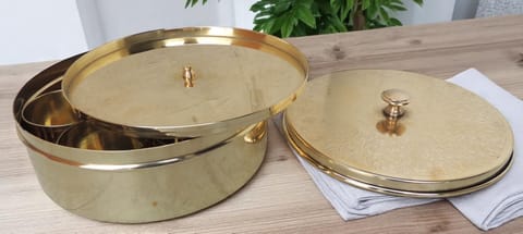 Handcrafted Brass Spice Box Masala Box Set With Spoon [7 inch, 7 Containers, 100 ML] (Z585 A)