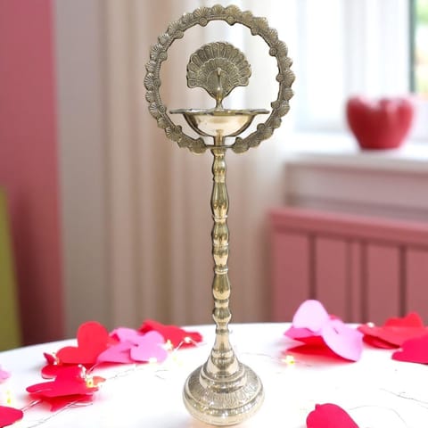 Brass Table Decor Peacock Deepak - 10.5*7*30 Inch (F656 M)
