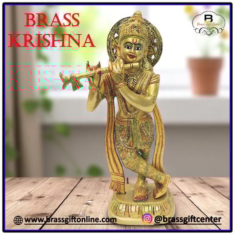 Brass Showpiece Krishna God Idol Statue - 6.5*3.2*14 Inch (BS1622 E)