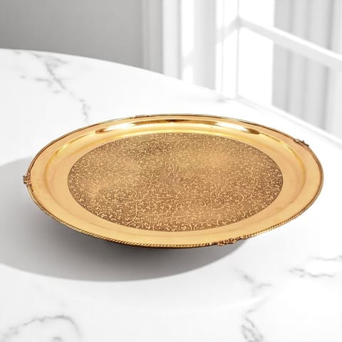 Brass Thali Embose - 14.5*14.5 Inch (BC166 C)