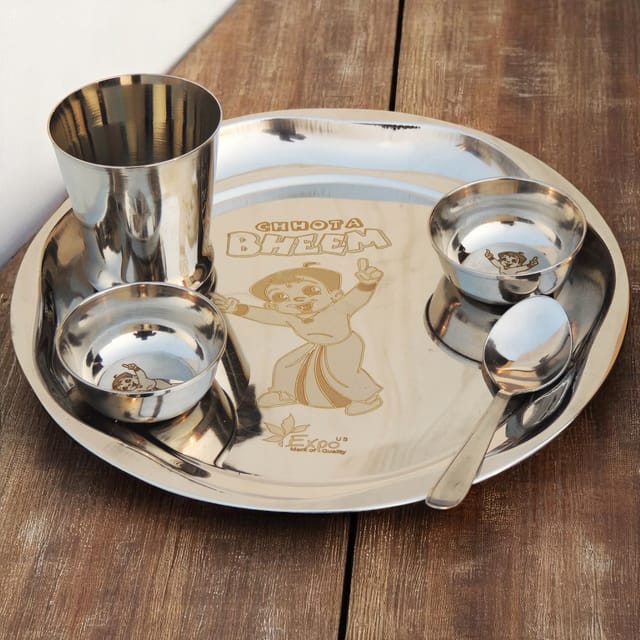 Stailnless Steel Chhota Bheem Thali - 9*9*0.6 inch (S070 A)