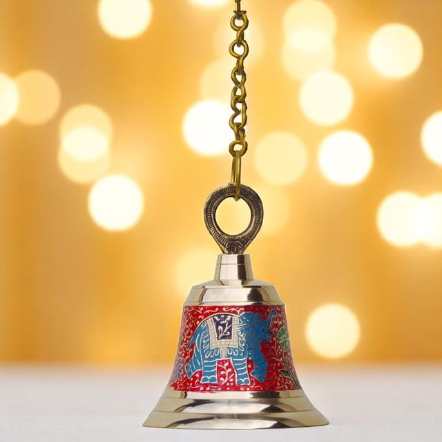 Brass Hanging Temple Pooja Bell, Bell Red Color - 5*5*6.5 inch (F514 A)