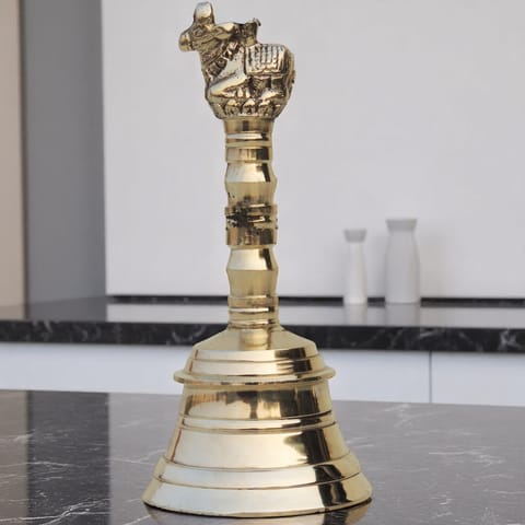 Brass Pooja Hand Bell, Nandi Ganti (1/12) - 1.5*1.5*3.2 inch (F681 A)