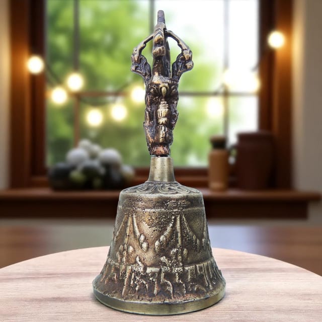 Pure Bronze Metal Hand Bell, Kansa Hand Bell - 2*2*4.7 inch (Z114 A)