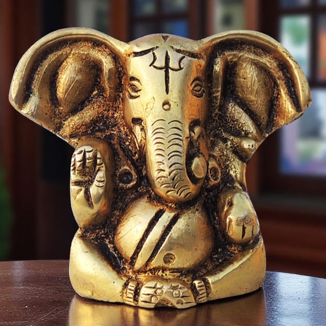 Brass Showpiece Ganesh Ji God Idol Statue - 2*0.8*1.8 inch (BS398)