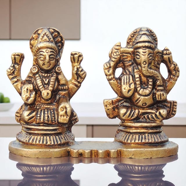 Brass Showpiece Laxmi Ganesh One Same Base God Idol Statue - 2.8*1*2 inch (BS645 A)