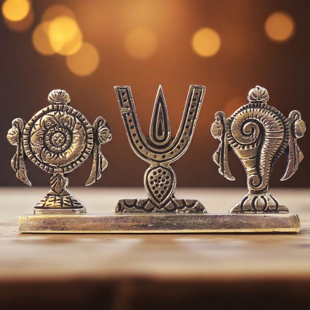 Brass Showpiece Shankh Chakra Namah God Idol Statue - 4*0.5*2.2 Inch (BS1072 X)