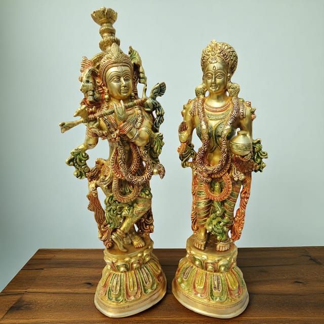 Brass Showpiece Krishan and Radha Pair God Idol Statue  - 7*5*22 inch (BS092 A)