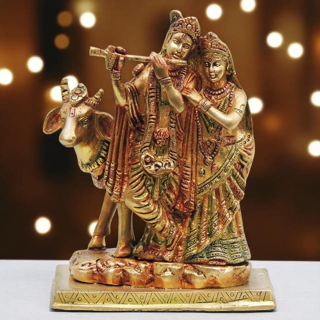 Brass Showpiece Radha Krishna with Gaye God Idol Statue  - 5.5*4*7.5 inch (BS400)