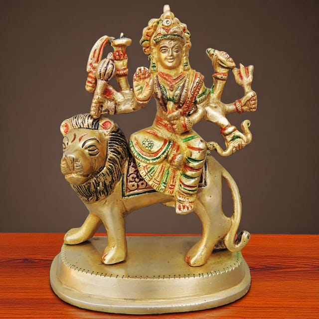 Brass Showpiece Durga Ji God Idol Statue - 4.4*2*5.7 inch (BS937 A)