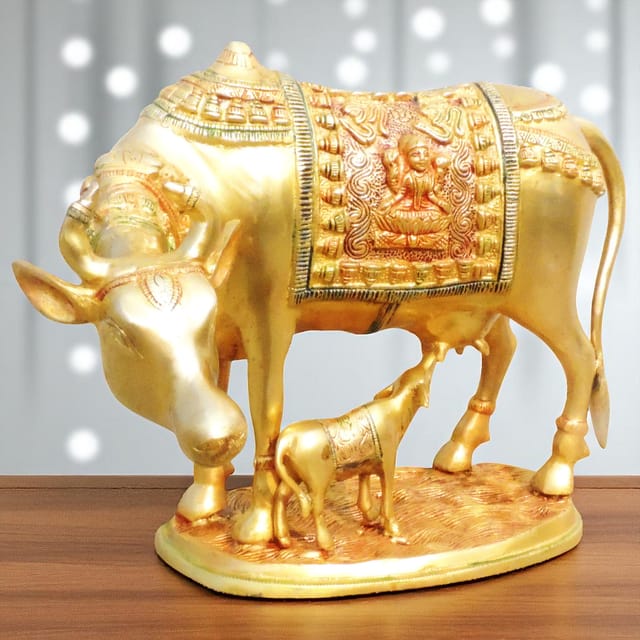 Brass Showpiece Cow With Calf Statue - 13.5*7.8*9.5 inch (BS1012 F)