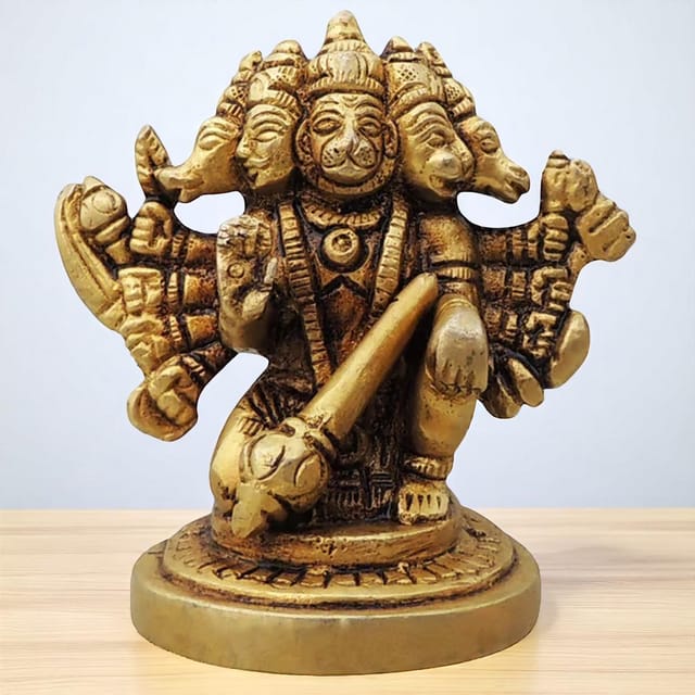 Brass Showpiece Panchmukhi Hanuman Ji God Idol Statue  - 2*1.5*3 inch (BS1039 B)