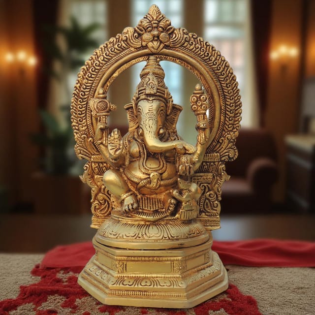 Brass Showpiece Ganesh Ji God Idol Statue - 6.2*3.5*9.6 Inch (BS1325 G)