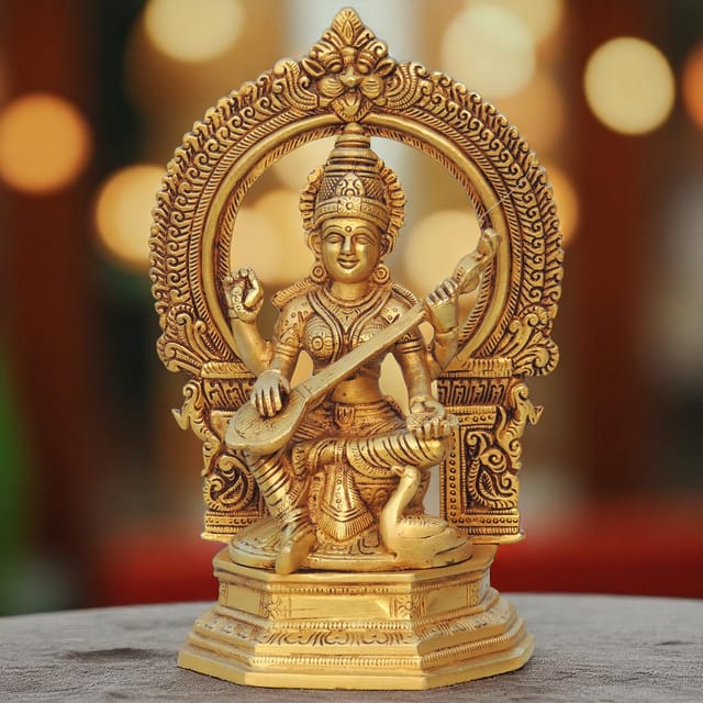 Brass Showpiece Saraswati Ji God Idol Statue - 6.2*3.5*9.6 Inch (BS1325 S)