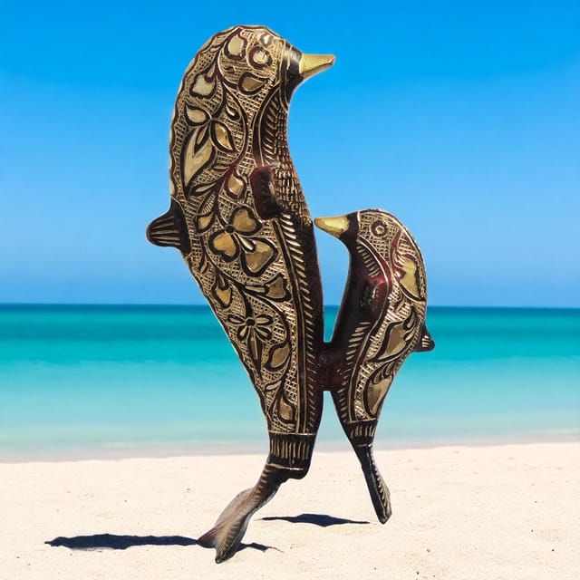 Brass Showpiece Dolphin Fancy Statue - 4.5*2.5*8.2 Inch (AN152)