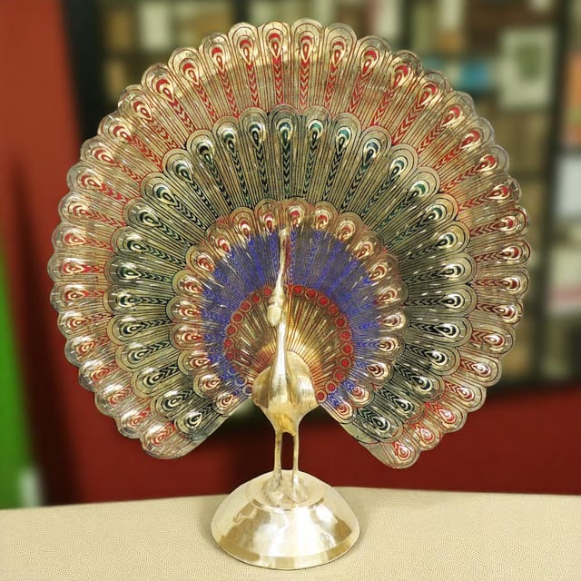 Brass Handicraft Showpiece Peacock Statue - 9*3*9.5 inch (F375 A)