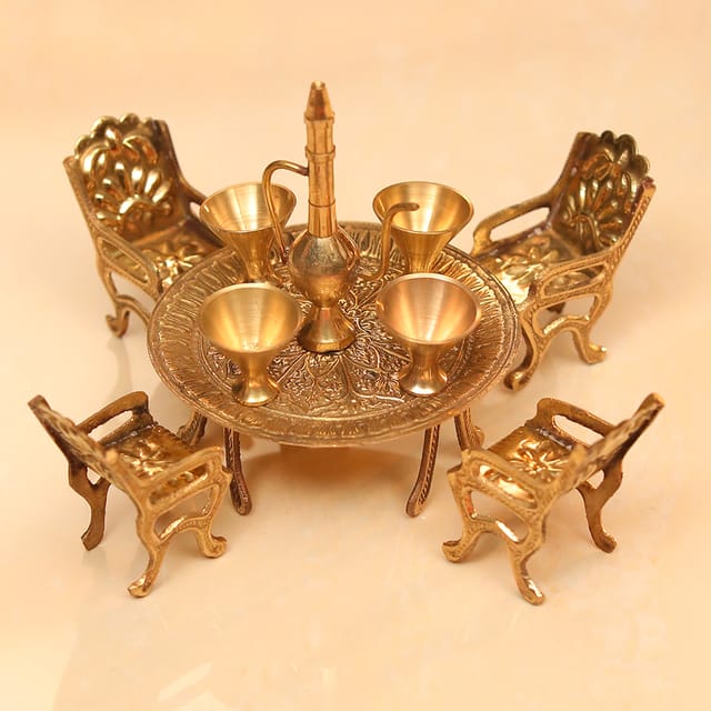 Brass Mini Miniature Dining Table set for Children playing - (F484 A)