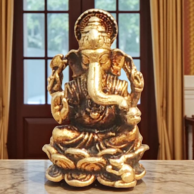 Brass Showpiece Ganesh Ji God Idol Statue - 0.6*0.6*1.1 Inch (BS1686 G)