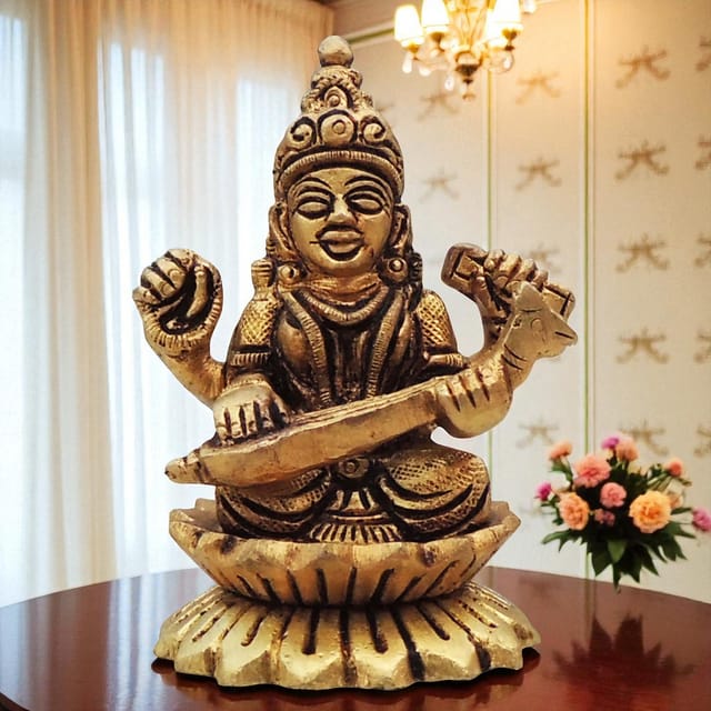 Brass Showpiece Saraswati Ji God Idol Statue - 2.3*2*3 Inch (BS1480 S)