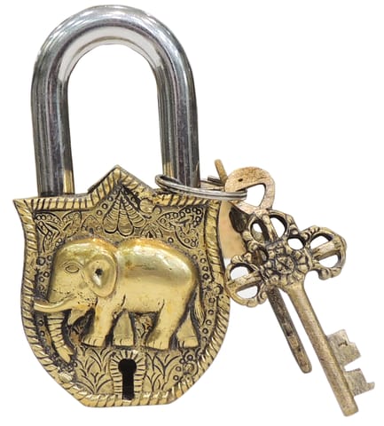 Brass Showpiece Lock Elephant Small  God Idol Statue - 2.5*1*4.5 Inch (BS1486 G)