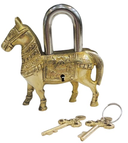 Brass Showpiece Horse Lock God Idol Statue - 5*1*5.5 Inch (BS1486 K)