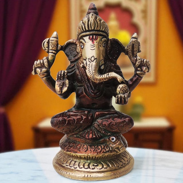 Brass Showpiece Ganesh Ji Statue  - 3.5*2.2*4.3 Inch (BS1287 G)