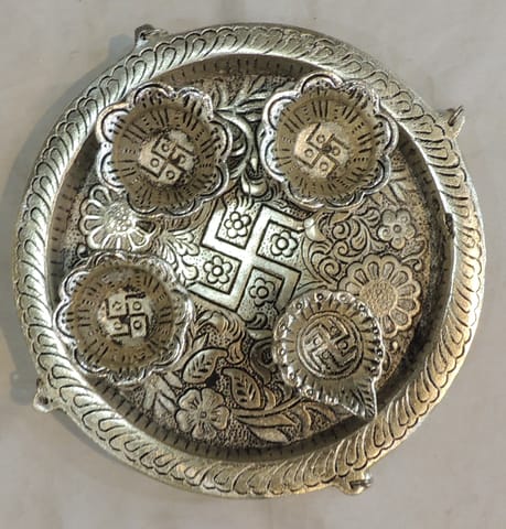 Aluminium Showpiece Puja Thali With Deepak - 5.5*5.5*1.5 Inch (AS505 S)
