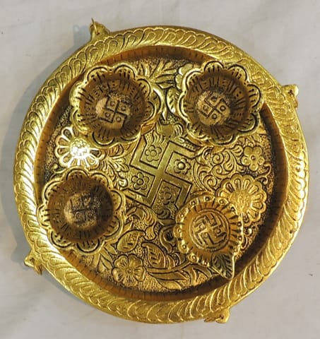 Aluminium Showpiece Puja Thali With Deepak - 5.5*5.5*1.5 Inch (AS505 G)